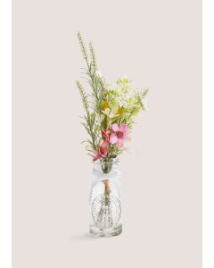 Glass Jar & Faux Flowers (6cm x 30cm)-Natural