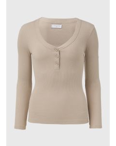 Beige Ribbed Long Sleeve Henley Top