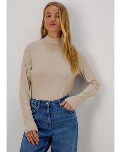  Rib High Neck Long Sleeve Top