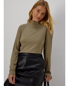  Rib High Neck Long Sleeve Top