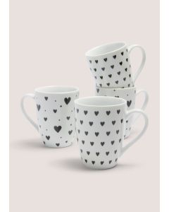 4 Pack  Heart Mugs-White-One Size