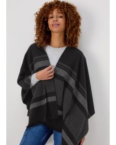 Black Stripe Fashion Shawl-Black-One Size