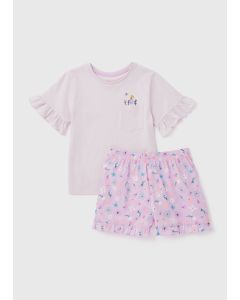 Girls Lilac Floral Woven Jersey Top & Shorts Set