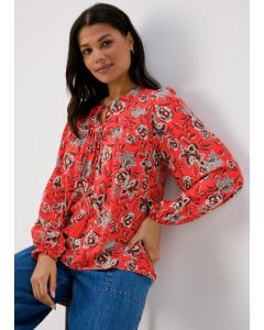 Red Tassle Printed Boho Blouse