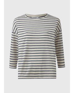 Stripe 3/4 length Linen T-Shirt