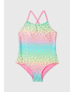 Girls Foil Leopard Print Swimsuit