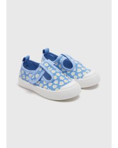 Girls Canvas Floral T-Bar Shoes