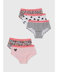 Girls 5 Pack Hipsters Leopard Print Knickers