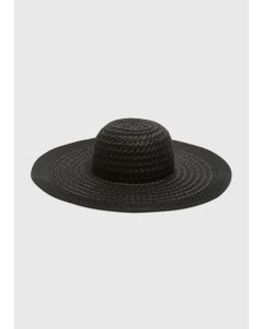 Straw Floppy Hat-Black-One Size