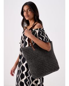 Straw Shopper Bag-Black-One Size