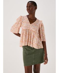 Floral Viscose Dobby Frill Blouse Top