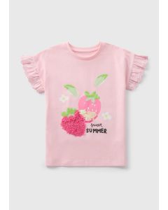 Girls 3D Frill Strawberry Tee