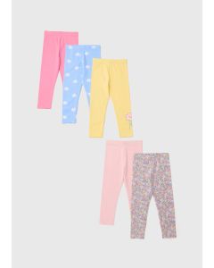 Girls 5 Pack Multicoloured Bunny Leggings