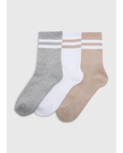 3 Pack Neutral Sports Socks-Beige