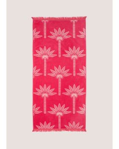  Palm Print Jacquard Beach Towel (80cm x 160cm)-Pink