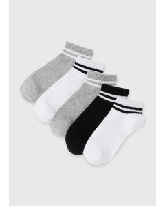 5 Pack Mono Stripe Sports Socks-White-One Size