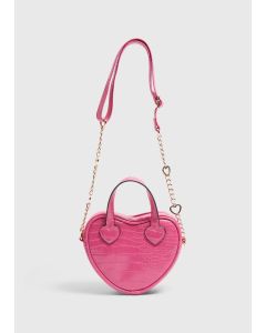 Girls Heart Croc Crossbody Bag 16cmx19cmx5.5cm-Pink