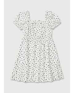 Girls Mono Floral Crinkle Dress