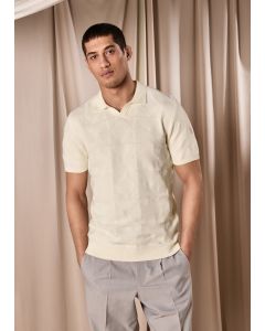 Ecru Notch Texture Short Sleeve Polo Shirt