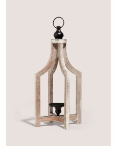 Wood Rustic Washed Lantern-Brown-One Size