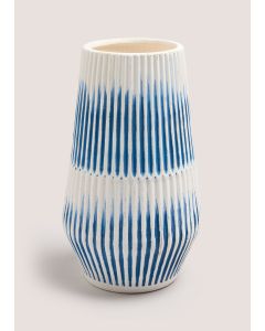 Ribbed Ceramic Vase (26cm x 16cm x 16cm)-White