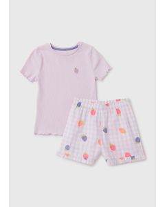 Girls Floral Check Bottom Ribbed Pyjama Set