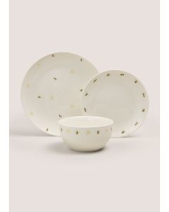 Bee & Daisy Print 12 Piece Dinner Set-Off White-One Size