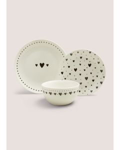 12 Piece Heart Dinner Set White-White-One Size