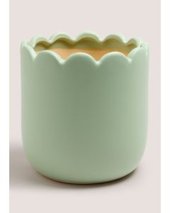 Outdoor Ceramic Scalloped Planter (20cm x 20cm x 20cm)-Green