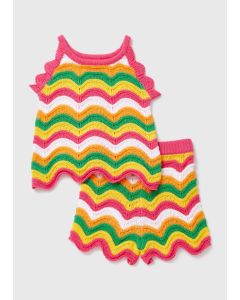 Girls Multicolour Stripe Crochet Top & Shorts Set