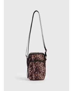 Leopard Print Nylon Phone Bag-Brown-One Size