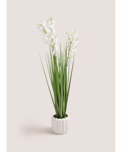 Tall Grass Flowers In Ribbed Pot (90cm x 24cm x 24cm)-White