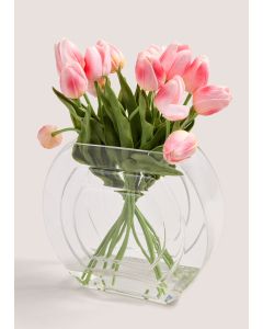 Tulips In Round Glass Pot (36cm x 27cm x 12cm)-Clear