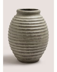 Stoneware Ribbed Vase (27.5cm x 20cm x 20cm)-Grey