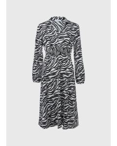 Papaya Petite  Zebra Print Long Sleeve Crinkle Midi Dress