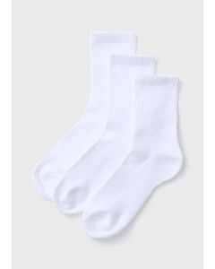 3 Pack Plain Sports Socks-White-One Size