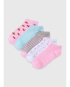 5 Pack Fruit Print Trainer Socks-Pink-One Size