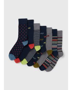 7 Pack Multi Colour Car Design Socks