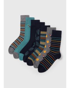 7 Pack Multi Colour Toucan Design Socks