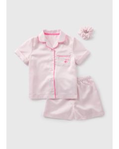 Girls Satin Shortie Pyjama & Scrunchie Set