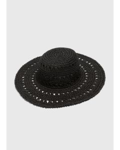 Macrame Floppy Hat-Black-One Size