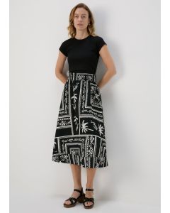 Mono Print Poplin Midi Skirt