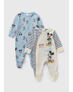 Disney 2 Pack Baby Mickey Mouse Sleepsuits