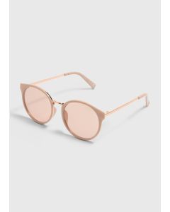 Classic Round Lens Metal Nose Sunglasses-Pink-One Size