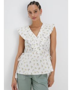 Floral Print Ruffled Sides Blouse Top