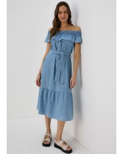 Light Wash Bardot Midi Dress