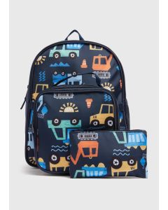 3 Pack Boys Truck Backpack Set-Navy-One Size