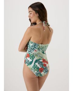 Papaya Tropical Leaf Print Swimsuit