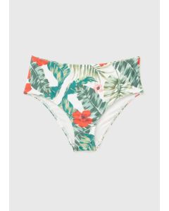 Tropical Leaf Print High Waisted Bikini Bottoms