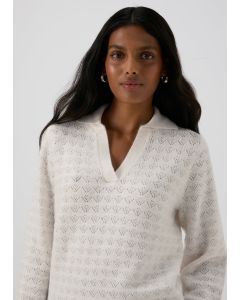 Pointelle Open Collar Jumper